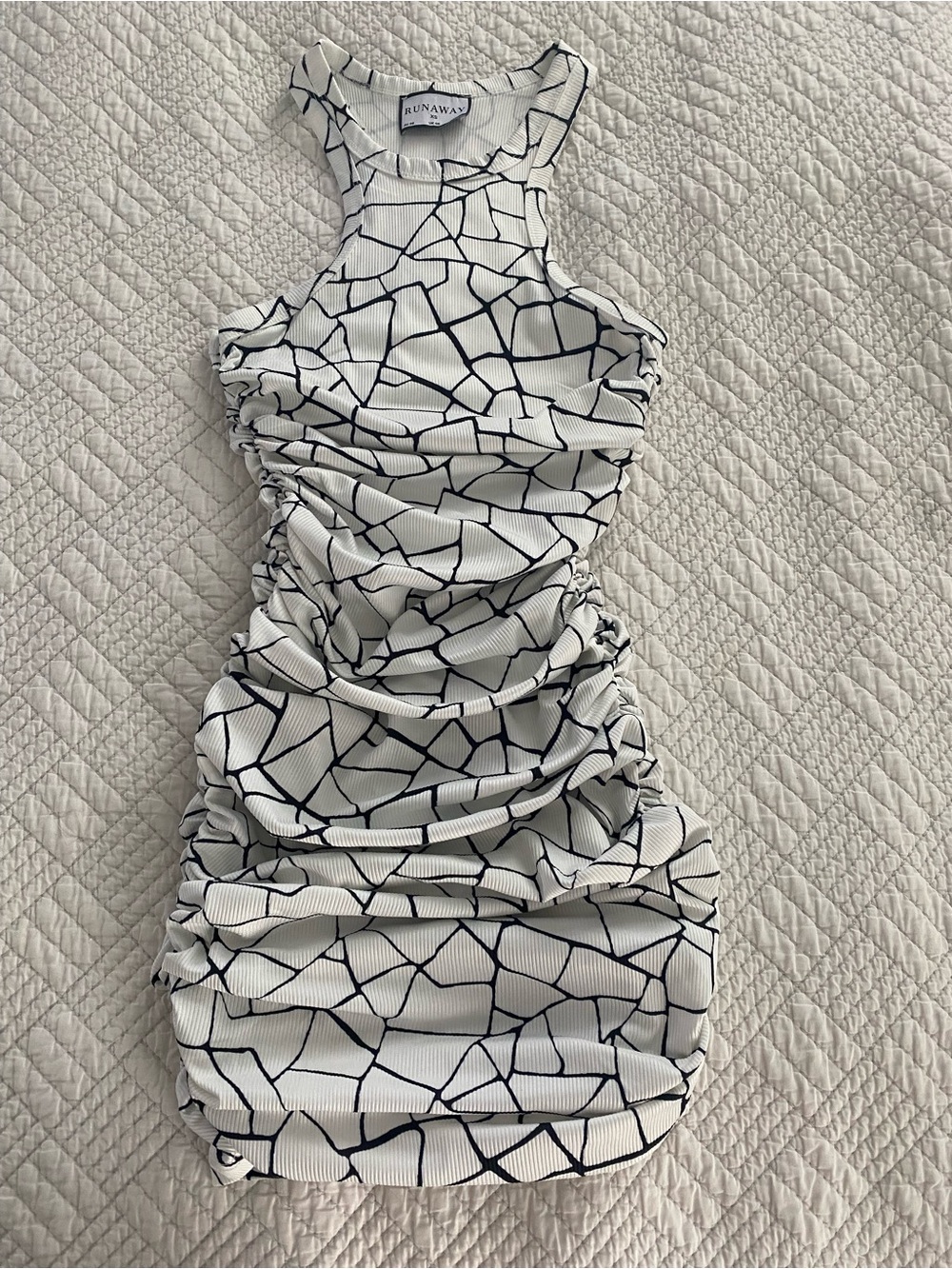 Runaway The Label Black & White Ruched Geometric Tank Dress
